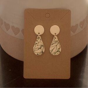 Ivory & Green Teardrop Clay Earrings